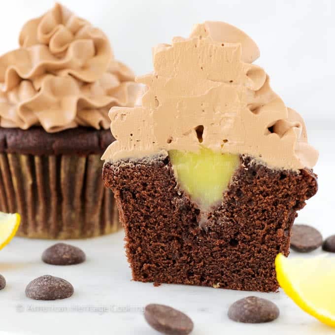 Double Chocolate Lemon Surprise Cupcakes