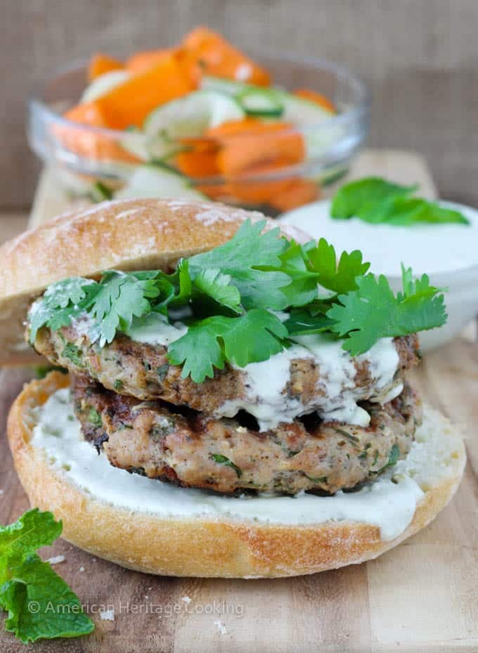 Ground chicken burger in bun.