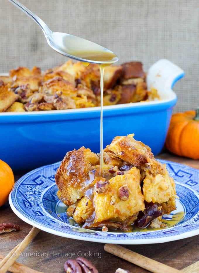 Easy Pumpkin Spice Bread Pudding with Maple Bourbon Cream Sauce