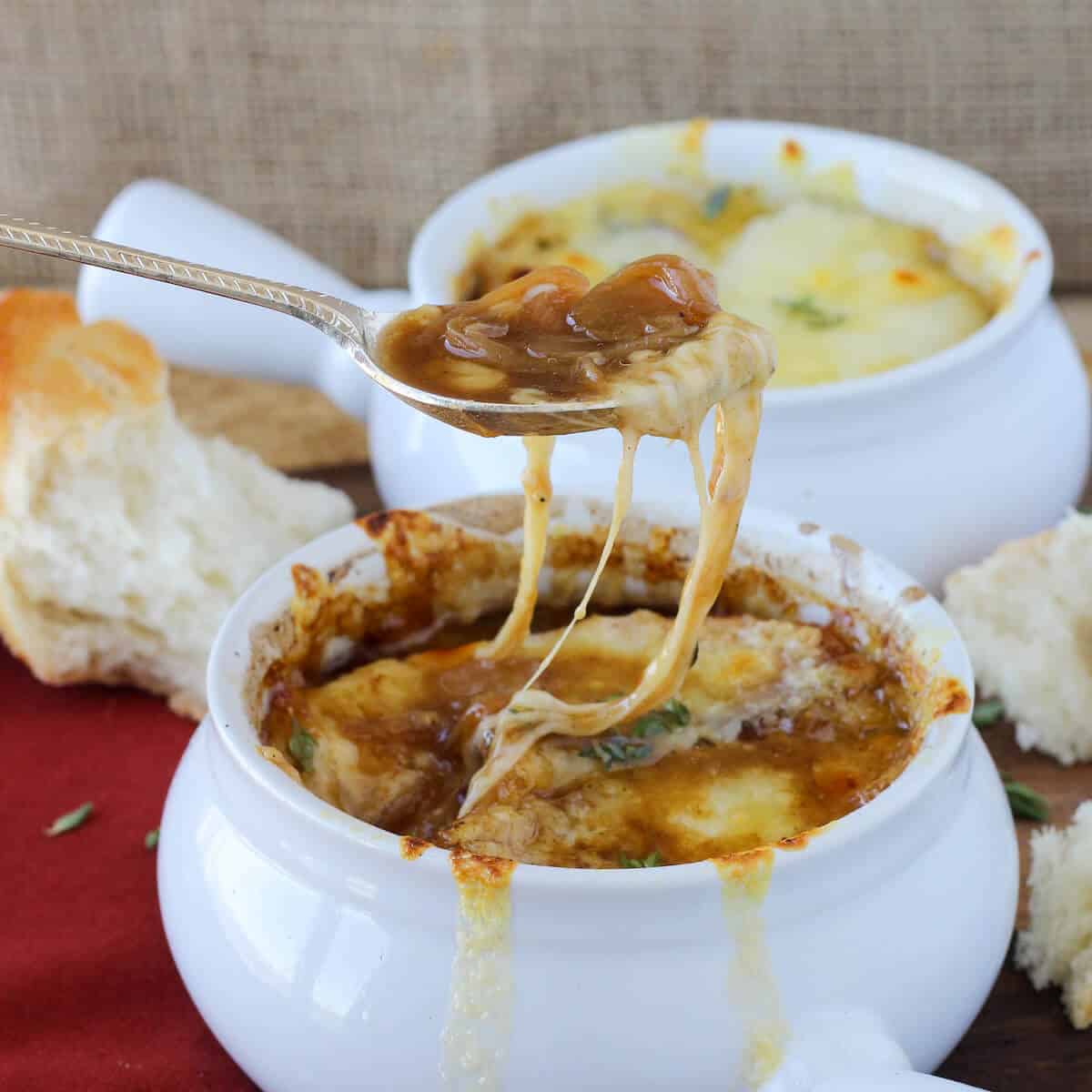 French Onion Soup Cheese Pull