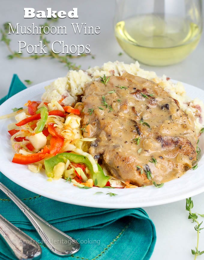 Baked Mushroom Pork Chops | Easy and delicious baked pork chops that are perfect for entertaining or family dinner!  It's one of my husband's favorite meals!