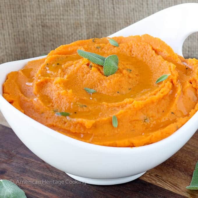 Brown Butter Sage Mashed Sweet Potatoes will liven up any meal! Easy, stunning and delicious!