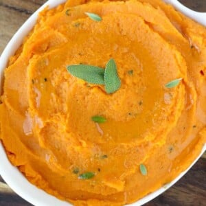 Brown Butter Sage Mashed Sweet Potatoes will liven up any meal! Easy, stunning and delicious!