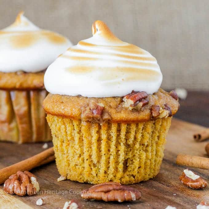 Sweet Potato Casserole Cupcakes with Homemade Marshmallow Frosting | Everything you love about sweet potato casserole in an adorable cupcake!! 