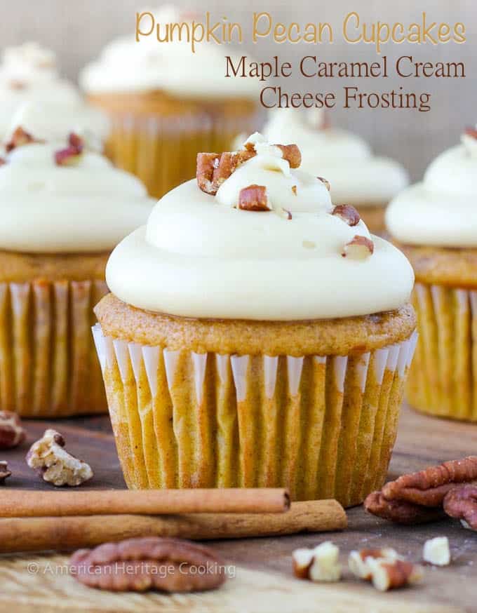 Toasted Pecan Pumpkin Cupcakes Maple Caramel Frosting