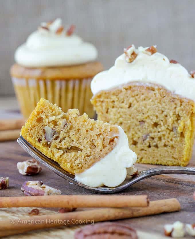 Toasted Pecan Pumpkin Cupcakes Maple Caramel Frosting