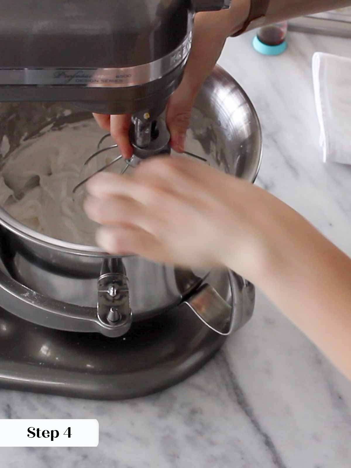 whipping meringue in stand mixer.