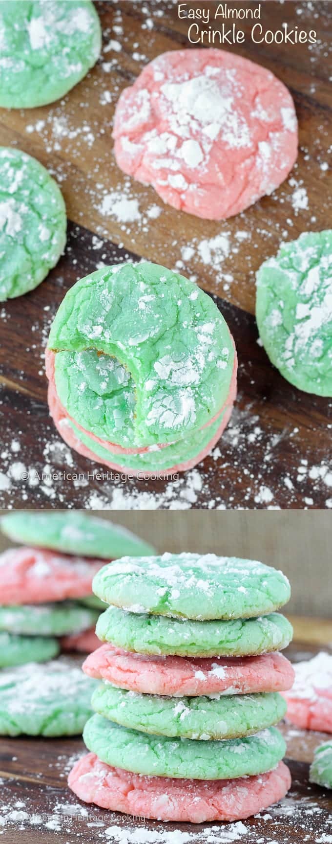 These Festive Almond Crinkle Cookies are easy, fast and only require 4 ingredients! A recipe that is perfect for Christmas or any time of year!