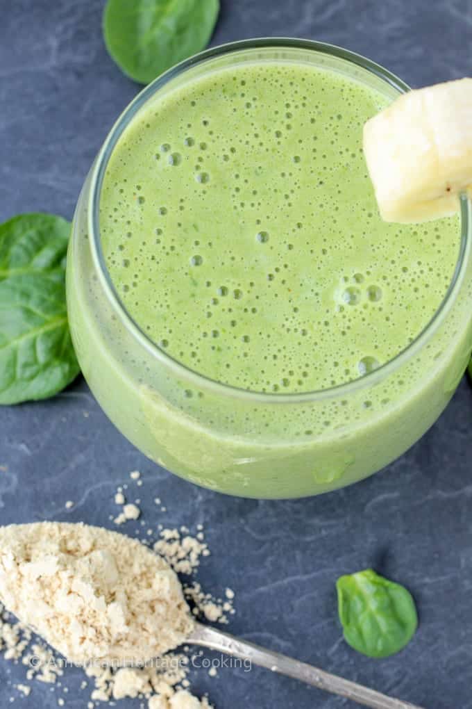 This low calorie peanut butter banana spinach smoothie recipe is easy and delicious! And the spinach? You won't even know it's there!