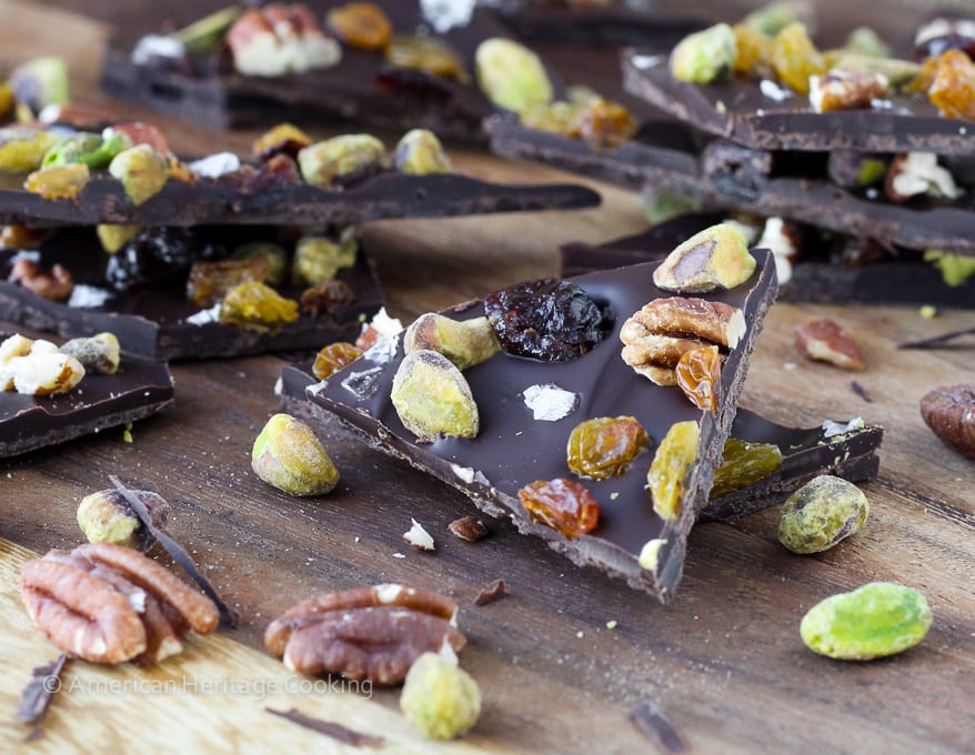 Salted Chocolate Cherry Pistachio Pecan Holiday Bark Recipe | An easy Christmas treat to share or to keep! It's so delicious you might not want to share! 