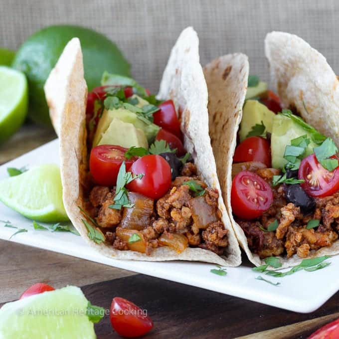 These healthy Chipotle Chorizo Chicken Tacos are packed with flavor and healthy ingredients! And they come together in under 20 minutes! 