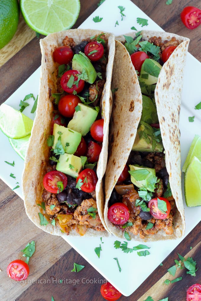 These healthy Chipotle Chorizo Chicken Tacos are packed with flavor and healthy ingredients! And they come together in under 20 minutes! 