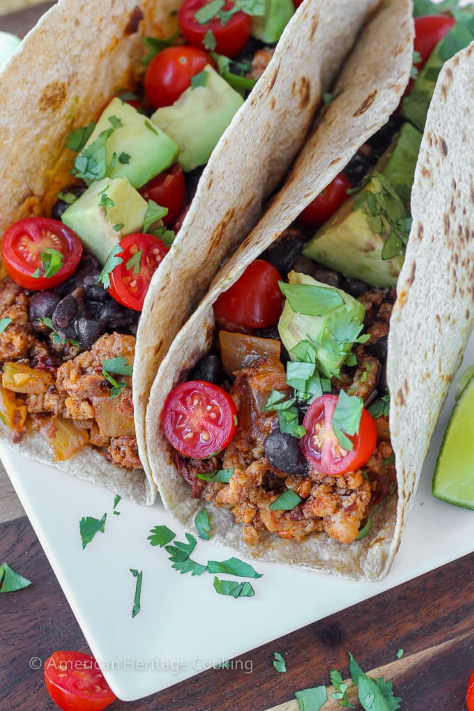 These healthy Chipotle Chorizo Chicken Tacos are packed with flavor and healthy ingredients! And they come together in under 20 minutes! 