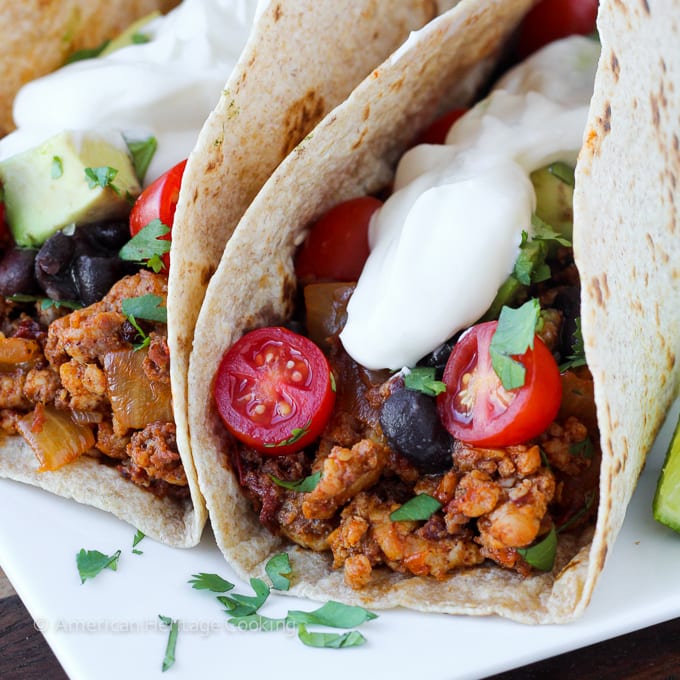 These healthy Chipotle Chorizo Chicken Tacos are packed with flavor and healthy ingredients! And they come together in under 20 minutes! 