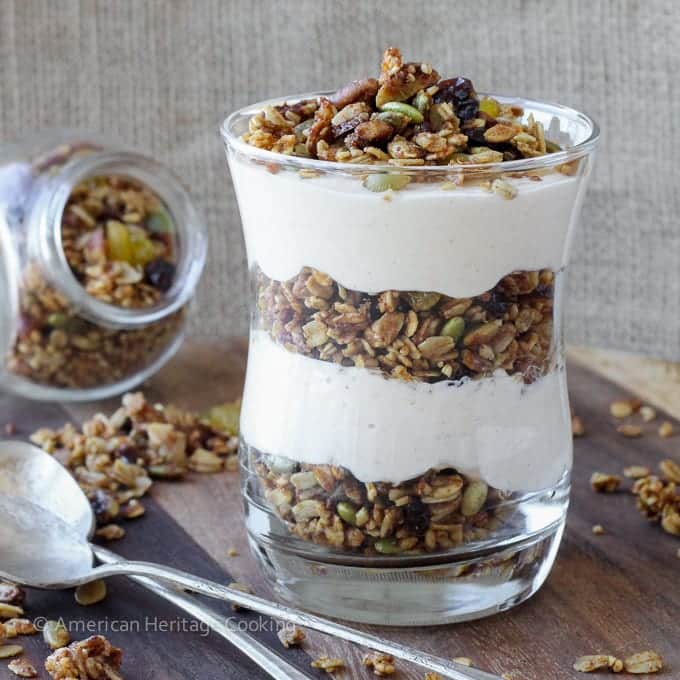 These Maple Steel Cut Oats Granola Pumpkin Yogurt Parfaits are an easy, delicious breakfast! Protein and fiber packed to keep you full! 