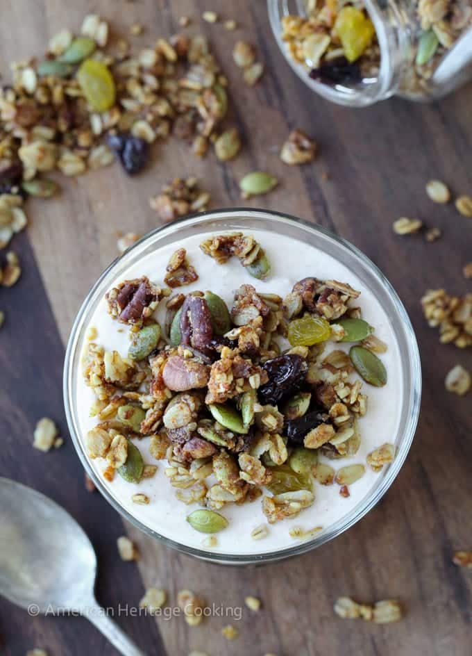 These Maple Steel Cut Oats Granola Pumpkin Yogurt Parfaits are an easy, delicious breakfast! Protein and fiber packed to keep you full! 