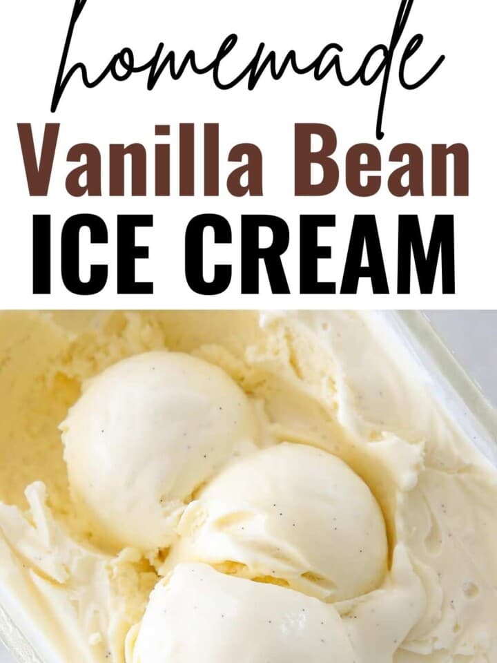 scoops of vanilla ice cream with text overlay.
