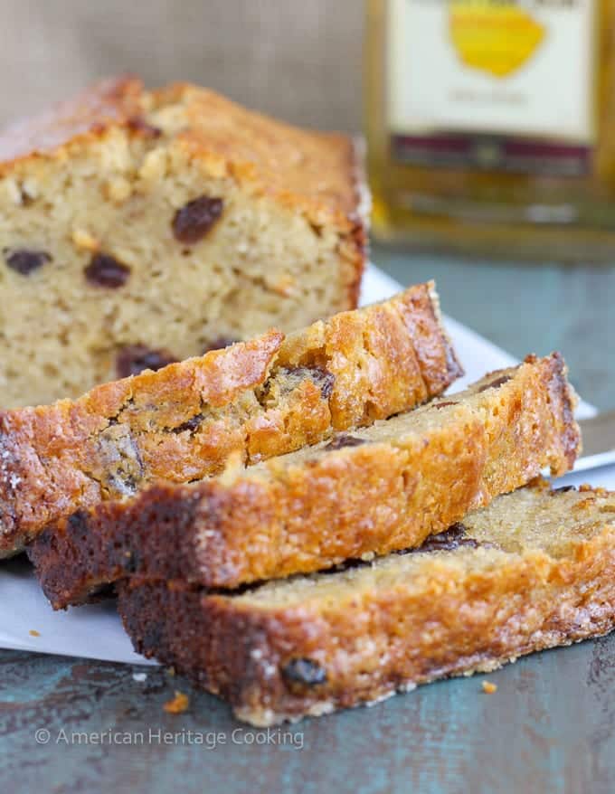 Brown Butter Rum Raisin Banana Bread Sliced