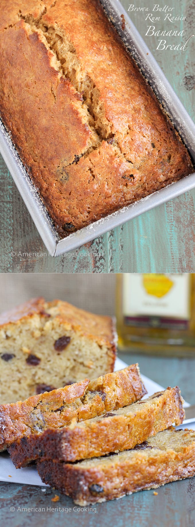 This Brown Butter Rum Raisin Banana Bread is a sinfully delicious combination of nutty brown butter, rum soaked raisins and incredibly moist banana bread! So delicious, you won’t want the loaf to end!