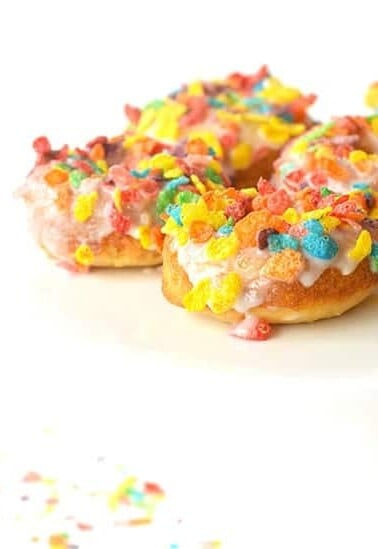 Fruity Pebble Cereal Milk Baked Donuts White Background