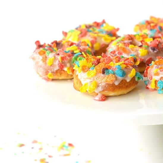 Fruity Pebble Cereal Milk Baked Donuts White Background