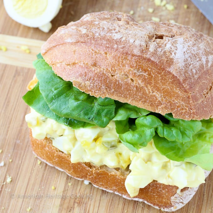 This Deviled Egg Salad Sandwich has all the flavors of deviled eggs on a toasted ciabatta roll! The perfect easy lunch or dinner! 