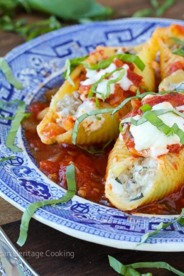 Lightened up Meaty Cheese Stuffed Shells! They are easier and healthier than you think!
