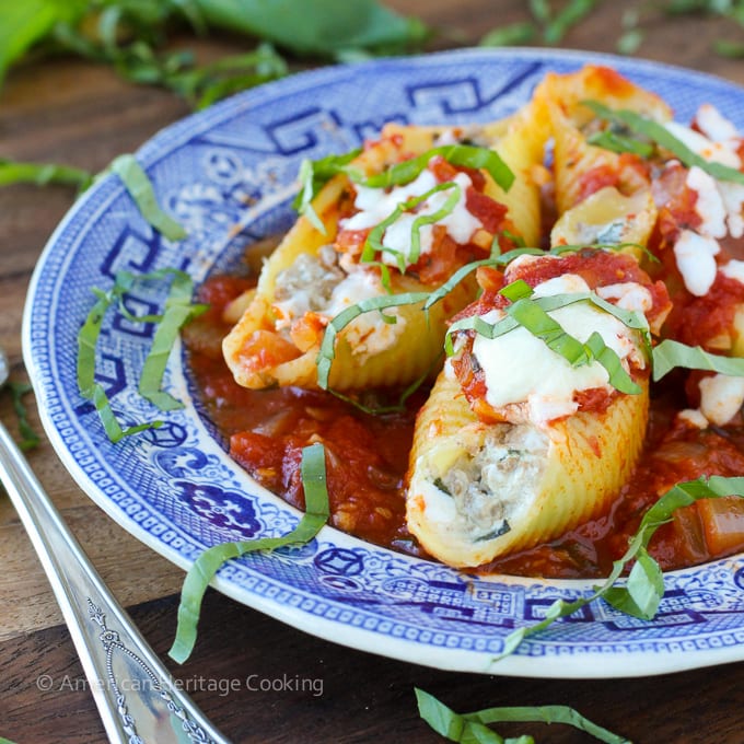Lightened up Meaty Cheese Stuffed Shells! They are easier and healthier than you think!