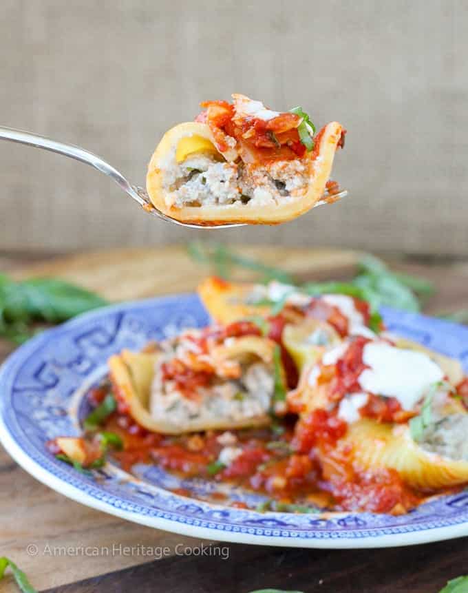 Lightened up Meaty Cheese Stuffed Shells! They are easier and healthier than you think! 