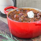 This flavorful Rosemary Pinot Noir Steak Chili is a spicy, hearty chili with tender pieces of steak and a hint of pinot noir and rosemary!