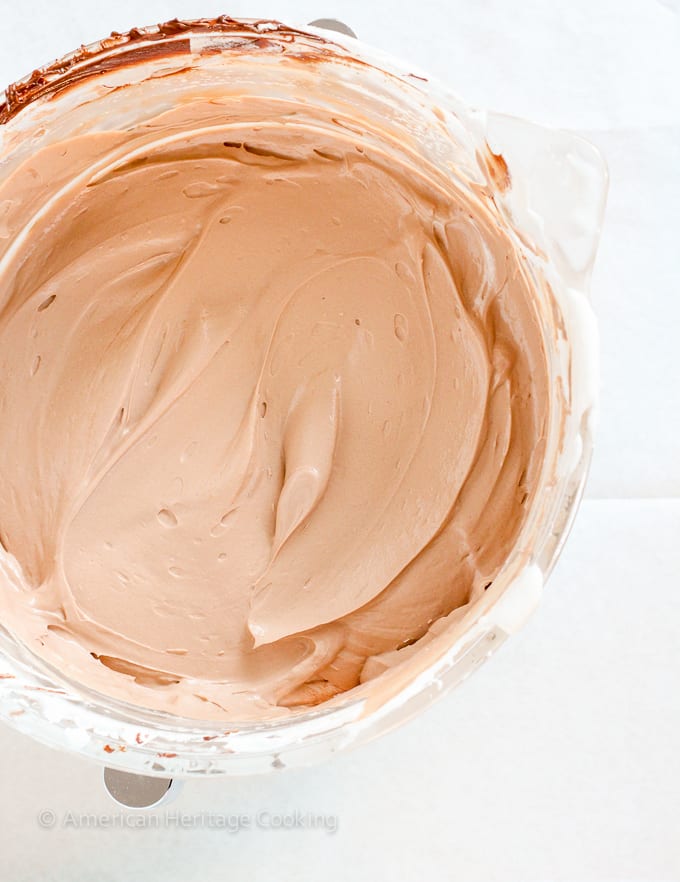 chocolate italian meringue buttercream in mixing bowl. 