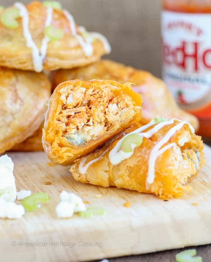 The Buffalo Chicken Blue Cheese Hand Pies will be a HUGE hit at your next party! All the flavors of Buffalo Chicken Wings in a flakey, all-butter pastry! 
