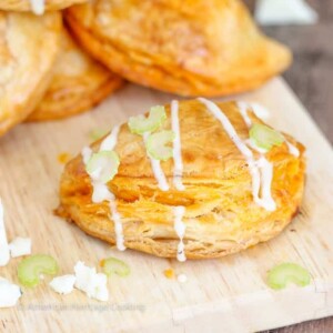 The Buffalo Chicken Blue Cheese Hand Pies will be a HUGE hit at your next party! All the flavors of Buffalo Chicken Wings in a flakey, all-butter pastry!