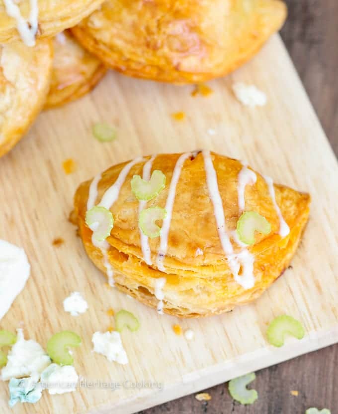 The Buffalo Chicken Blue Cheese Hand Pies will be a HUGE hit at your next party! All the flavors of Buffalo Chicken Wings in a flakey, all-butter pastry!