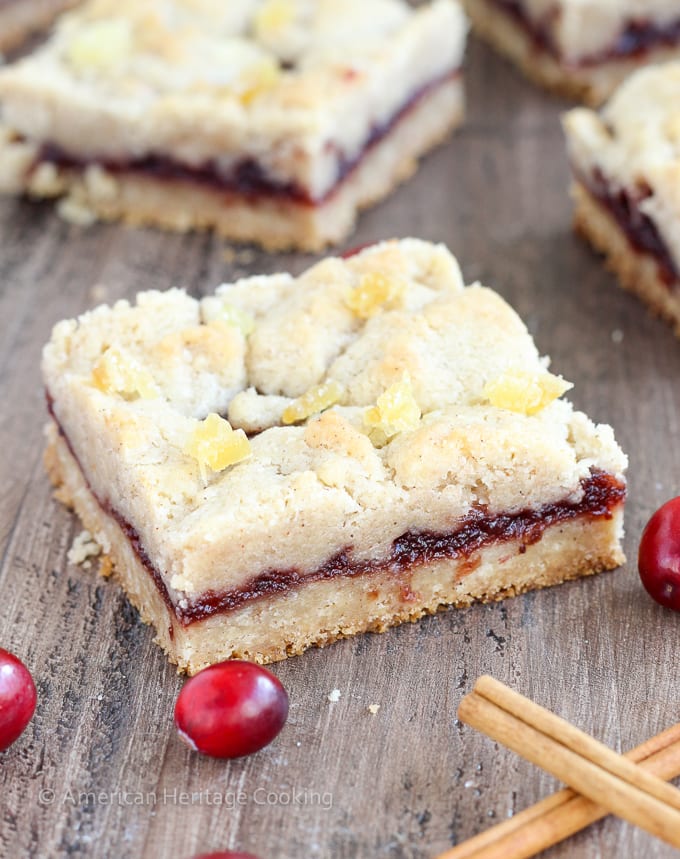 There are few homemade desserts easier than jam bars and these Cranberry Cinnamon Jam Bars are not only easy they pack serious holiday flavor! The cinnamon streusel doubles as both the top and bottom crusts with a gooey, spiced cranberry filling in between. 
