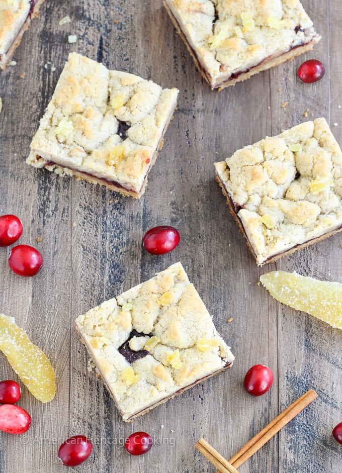 There are few homemade desserts easier than jam bars and these Cranberry Cinnamon Jam Bars are not only easy they pack serious holiday flavor! The cinnamon streusel doubles as both the top and bottom crusts with a gooey, spiced cranberry filling in between. 