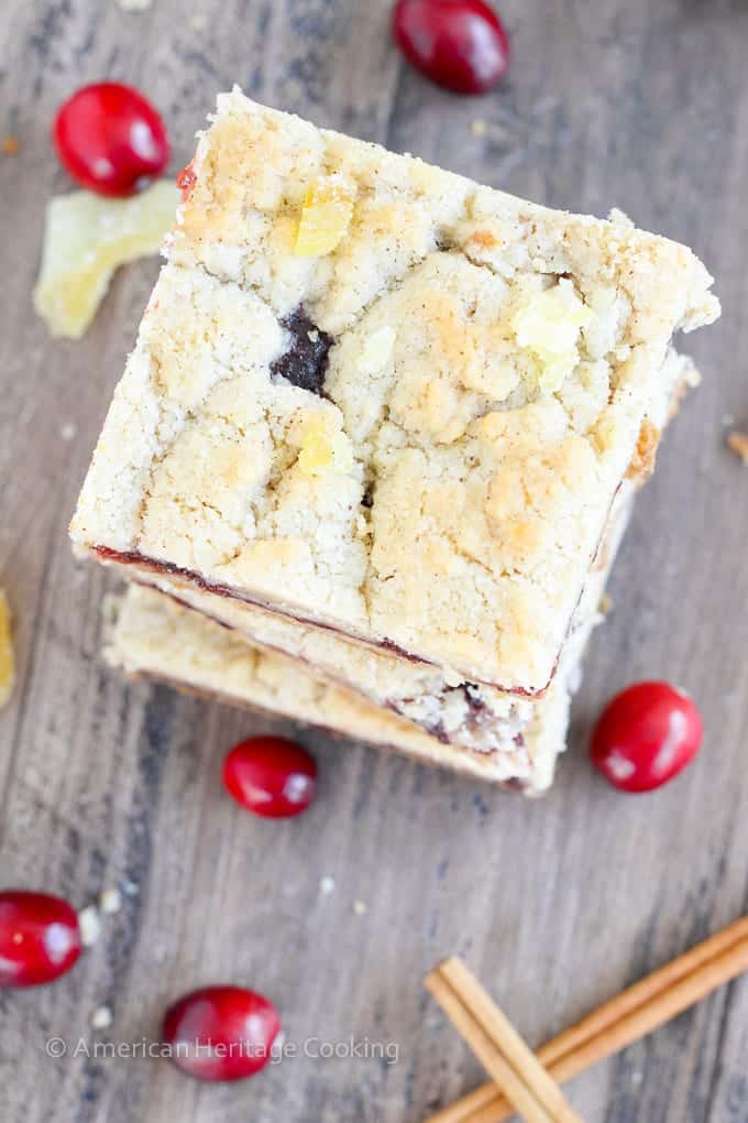 There are few homemade desserts easier than jam bars and these Cranberry Cinnamon Jam Bars are not only easy they pack serious holiday flavor! The cinnamon streusel doubles as both the top and bottom crusts with a gooey, spiced cranberry filling in between. 