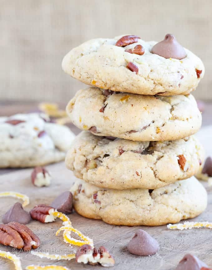 Soft, chewy cinnamon milk chocolate chip cookies with toasted pecans and candied orange peel. These Orange Pecan Milk Chocolate Chip cookies will have you reaching for another before you realize what you’re doing!