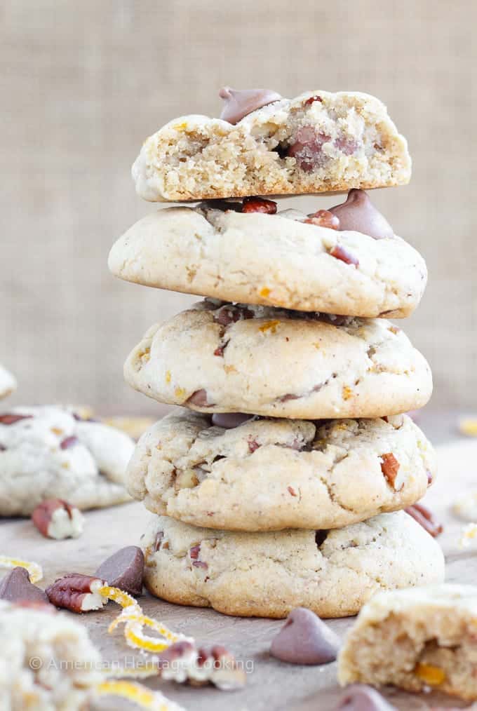 Soft, chewy cinnamon milk chocolate chip cookies with toasted pecans and candied orange peel. These Orange Pecan Milk Chocolate Chip cookies will have you reaching for another before you realize what you’re doing!