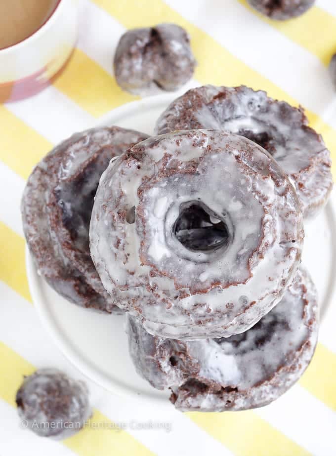 These chocolate cake donuts are light and perfectly cakey with an explosion of chocolate flavor! The glaze gives them just a little extra sweetness. Perfection.