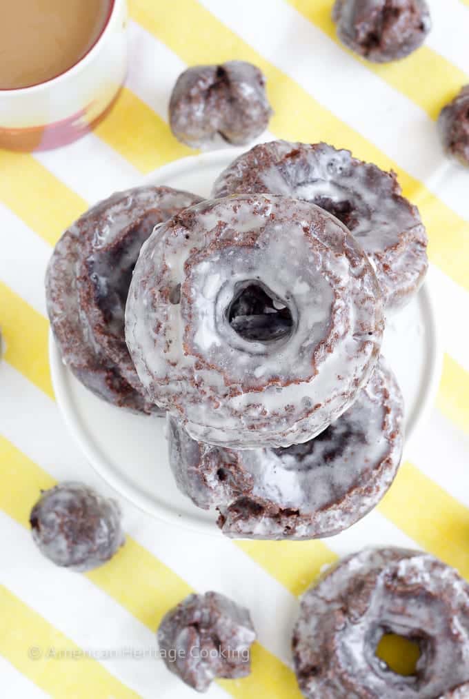 These old fashioned chocolate cake donuts are light and perfectly cakey with an explosion of chocolate flavor! The glaze gives them just a little extra sweetness. Perfection. 