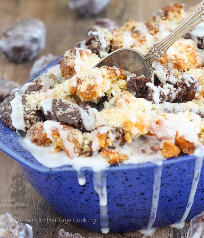 This Coffee Donut Bread Pudding takes everything you love about breakfast and bakes it into one easy dish! Cake donuts baked in a coffee custard for the perfect addition to brunch! 