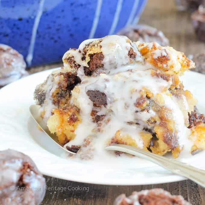 This Coffee Donut Bread Pudding takes everything you love about breakfast and bakes it into one easy dish! Cake donuts baked in a coffee custard for the perfect addition to brunch! 
