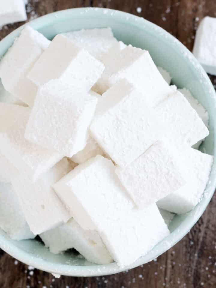 Homemade Marshmallows in blue bowl