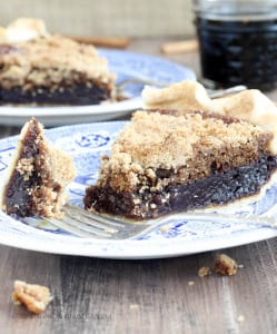 This shoofly pie has all the flavors of a molasses ginger cookie mixed with a buttery streusel in a flakey pastry crust. The rich, spicy, sweet filling just melts in your mouth bite after bite (slice after slice)