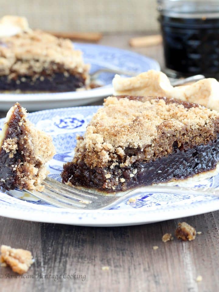 This shoofly pie has all the flavors of a molasses ginger cookie mixed with a buttery streusel in a flakey pastry crust. The rich, spicy, sweet filling just melts in your mouth bite after bite (slice after slice)