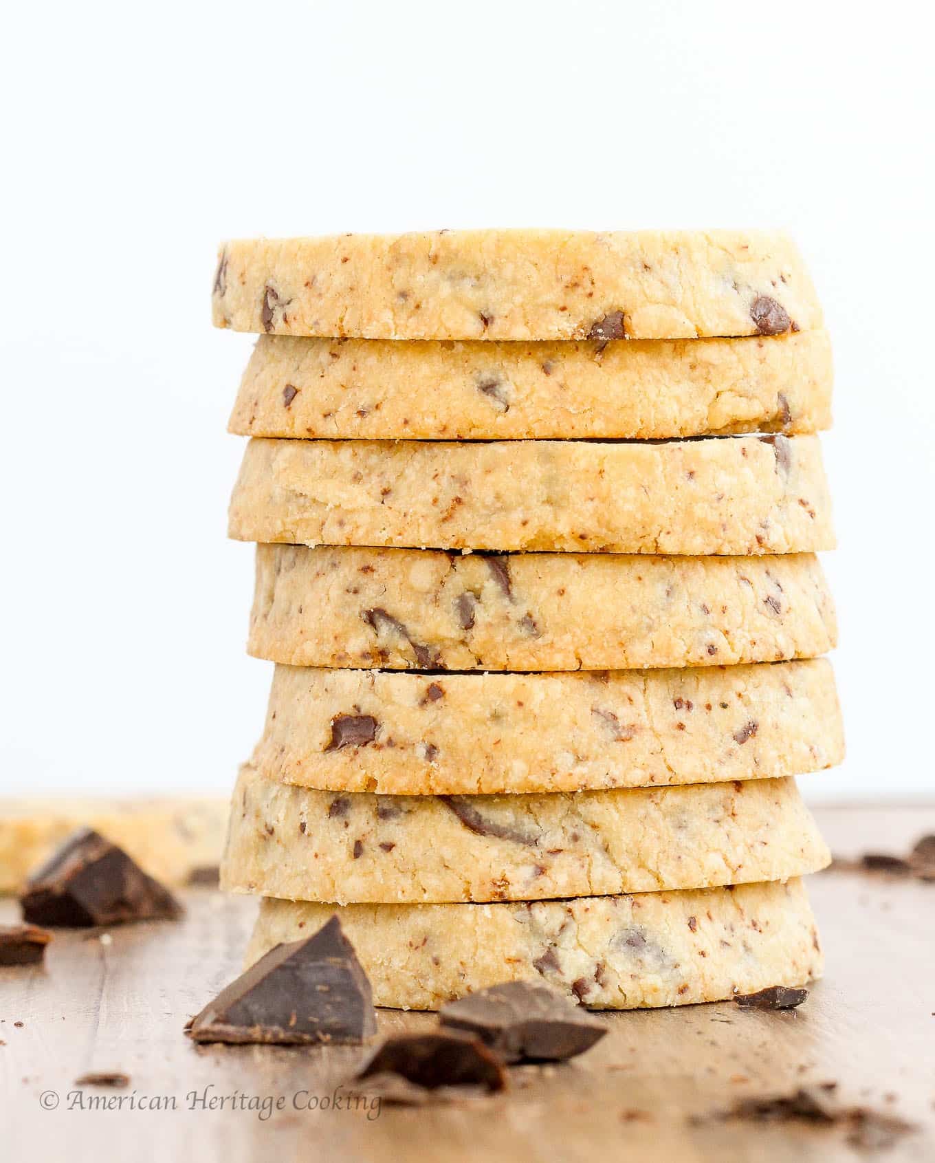 These Chocolate Chip Shortbread Cookies magically have texture of a classic shortbread cookie while remaining soft and moist. A sweet brown sugar, vanilla dough is marbled with semi-sweet chocolate chips for a sweet treat that is perfect as dessert or with a cup of coffee! 