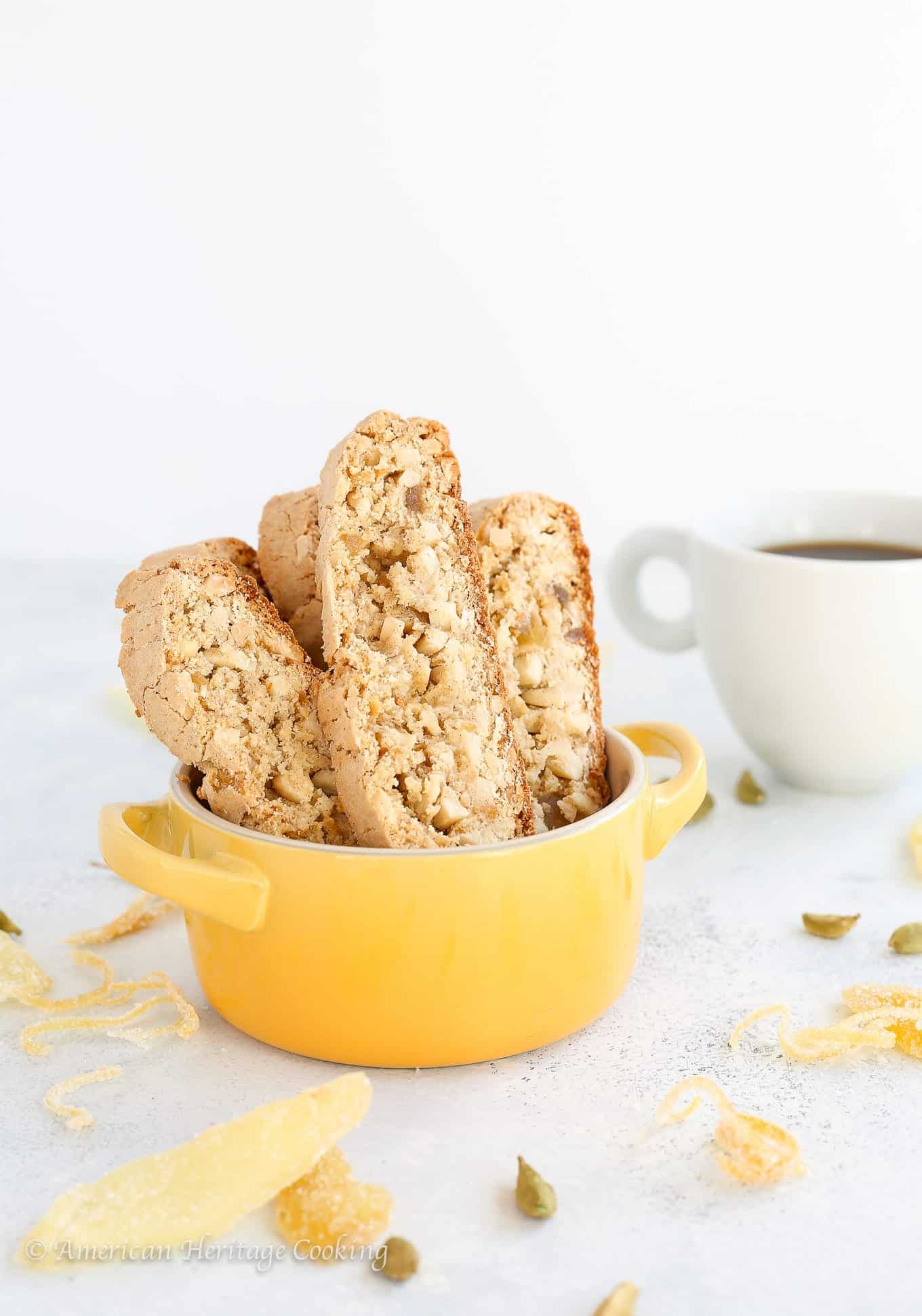 These sensational Ginger Orange Almond Biscotti are a little bit spicy and bit sweet! They have notes of ginger, orange, cardamom and cinnamon all baked to crispy perfection. Perfect for dunking in coffee or just snacking! 