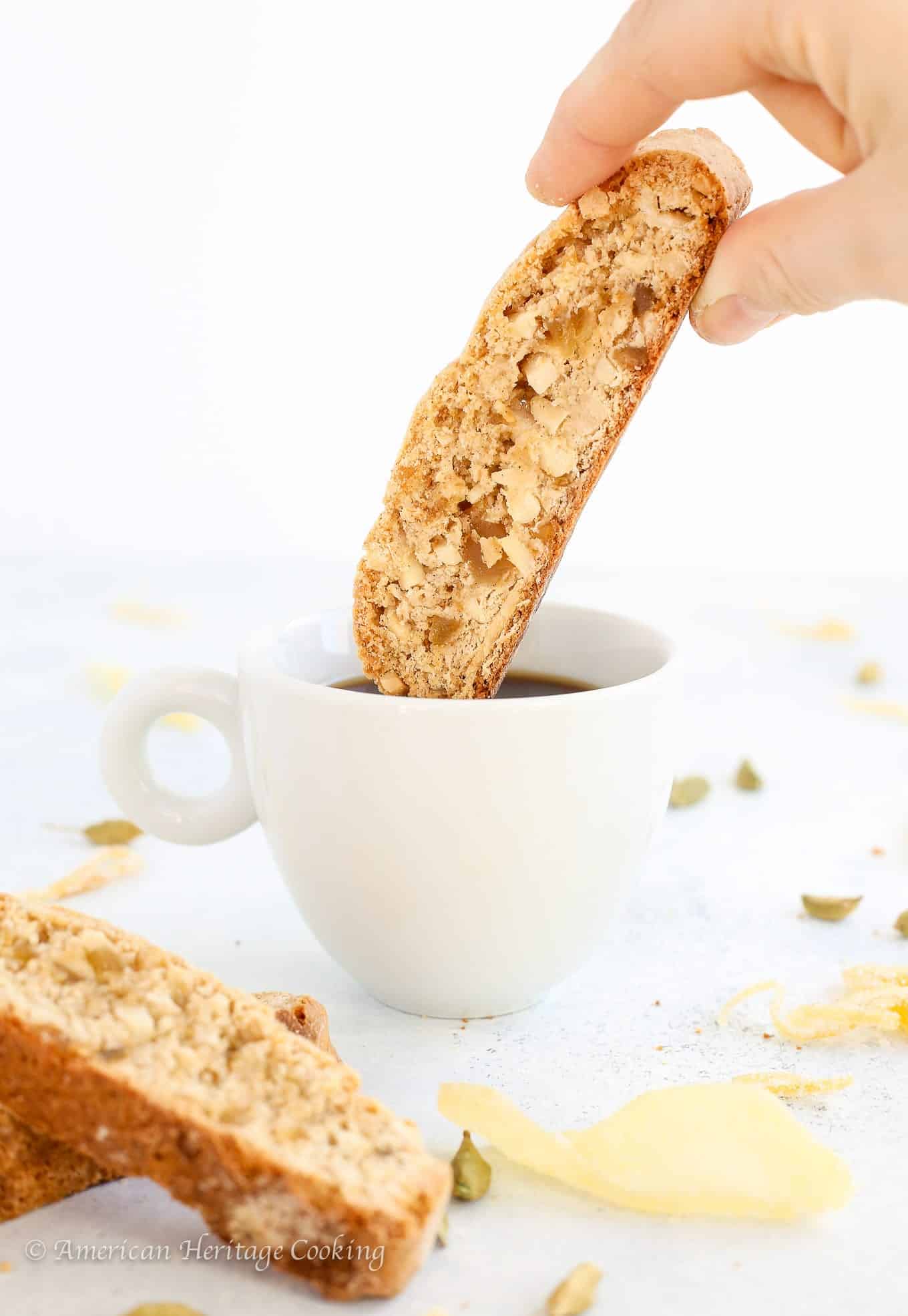 These sensational Ginger Orange Almond Biscotti are a little bit spicy and bit sweet! They have notes of ginger, orange, cardamom and cinnamon all baked to crispy perfection. Perfect for dunking in coffee or just snacking! 