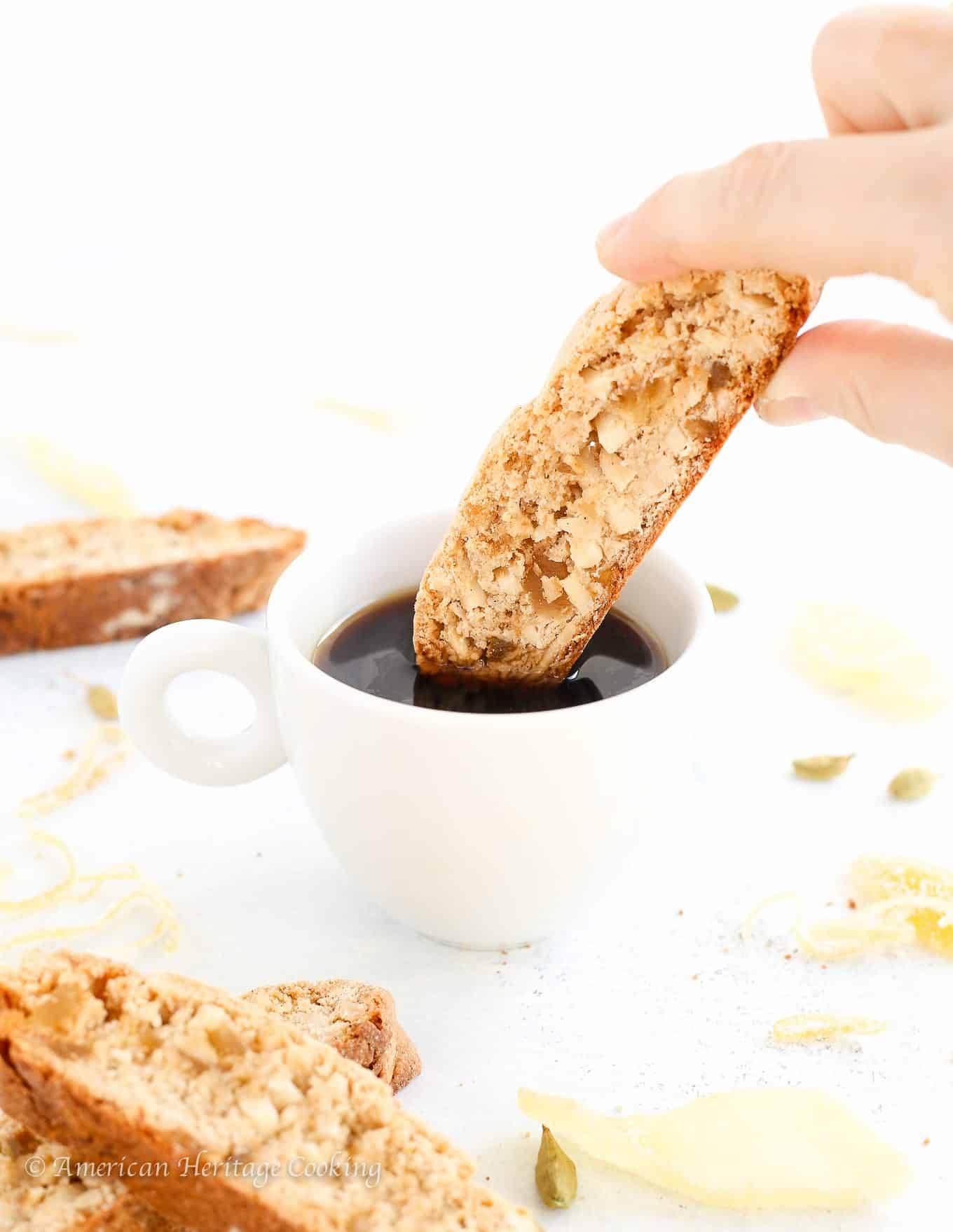 These sensational Ginger Orange Almond Biscotti are a little bit spicy and bit sweet! They have notes of ginger, orange, cardamom and cinnamon all baked to crispy perfection. Perfect for dunking in coffee or just snacking! 